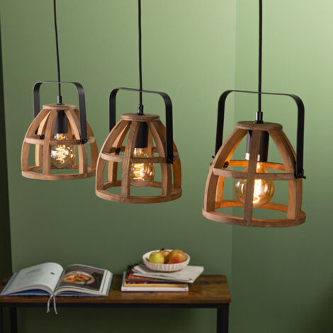 Brilliant Lampe Calley Pendelleuchte 3flg holz dunkel/schwarz Aluminium schwarz 3x A60, E27, 42 W