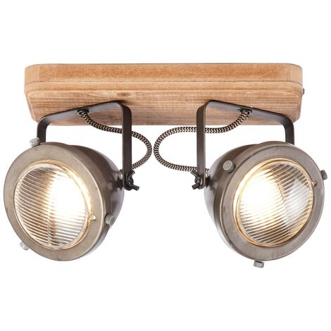 BRILLIANT Lampe Carmen Wood Spotbalken 2flg burned steel/holz  2x PAR51, GU10, 5W, geeignet für Reflektorlampen (nicht enthalten)  Köpfe schwenkbar