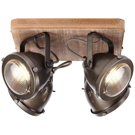 BRILLIANT Lampe Carmen Wood Spotplatte 4flg burned steel/holz  4x PAR51, GU10, 5W, geeignet für Reflektorlampen (nicht enthalten)  Köpfe schwenkbar
