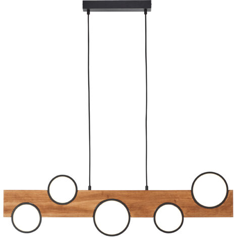 Brilliant lampe Cheesy Suspension LED 100cm noir mat/bois métal/verre marron 34 W LED intégrée