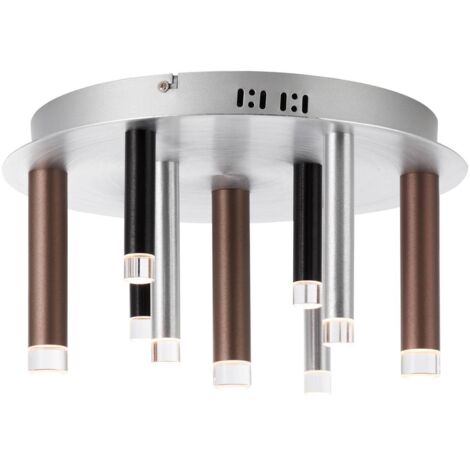 BRILLIANT lampe clavecin LED plafonnier 9 lumières alu / noir / marron  9x 4W LED intégrés, 300lm, 3000K  Dimmable en 3 étapes via interrupteur mural  Économique et durable grâce à l'utilisati