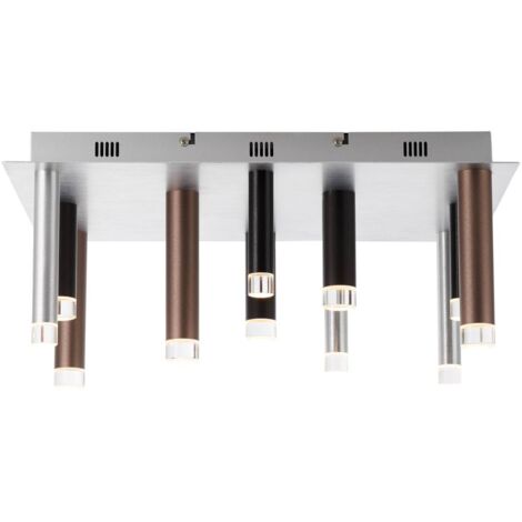BRILLIANT lampe clavecin LED plafonnier carré 12 flg marron / café  12x 4W LED intégrés, 306lm, 3000K  Dimmable en 3 étapes via interrupteur mural  Économique et durable grâce à l'utilisation