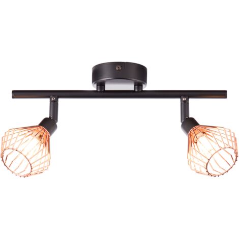 BRILLIANT lampe Dalma spot tube 2 flg noir / cuivre  2x QT14, G9, 33W, adapté aux lampes à culot à broche (non incluses)  Échelle A ++ à E  Têtes pivotantes