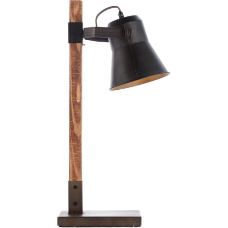 BRILLIANT lampe de table Plough acier noir / bois  1x A60, E27, 10W, adapté aux lampes standard (non incluses)  Échelle A ++ à E  Avec interrupteur à cordon