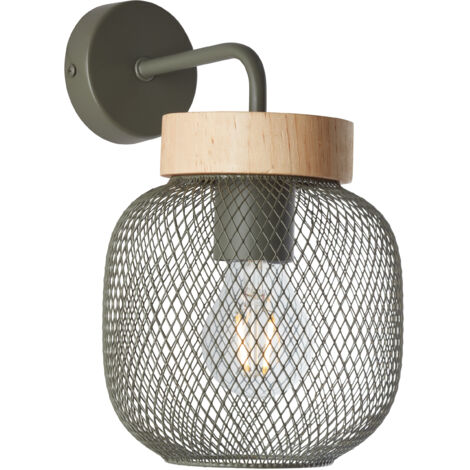 Brilliant lampe Giada applique murale vert olive/bois métal vert 1x A60, E27, 40 W