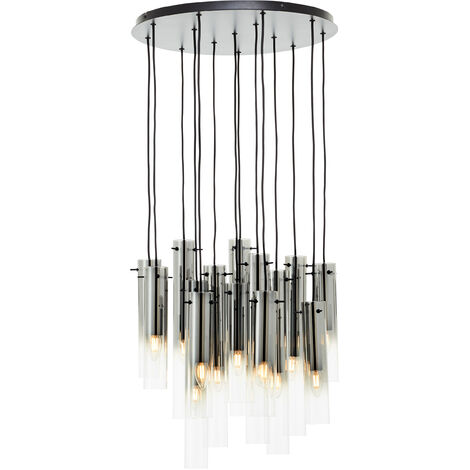 Brilliant Lampe Glasini Pendelleuchte 14flg schwarz matt/rauchglas Metall/Holz schwarz 14x C35, E14, 25 W