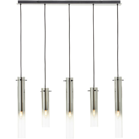 Brilliant Lampe Glasini Pendelleuchte 5flg schwarz matt/rauchglas Metall/Glas schwarz 5x C35, E14, 25 W