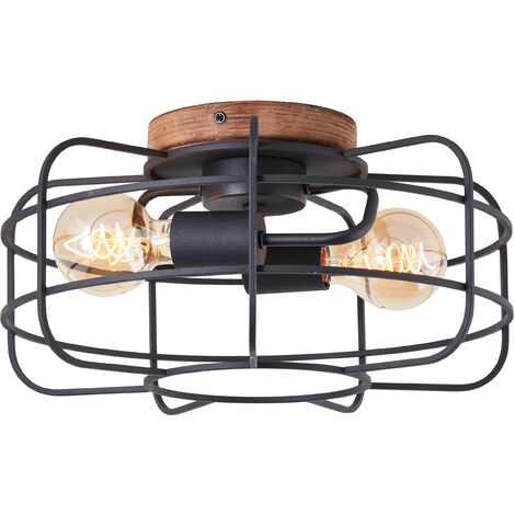 Brilliant Lampe Gwen Deckenleuchte 40cm antik holz/schwarz korund Metall/Bambus braun 2x A60, E27, 40 W