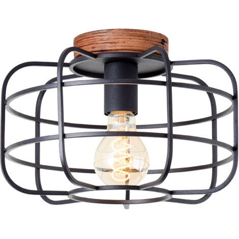 Brilliant lampe Gwen plafonnier 30cm bois antique/métal corindon noir/textile/bois marron 1x A60, E27, 40 W