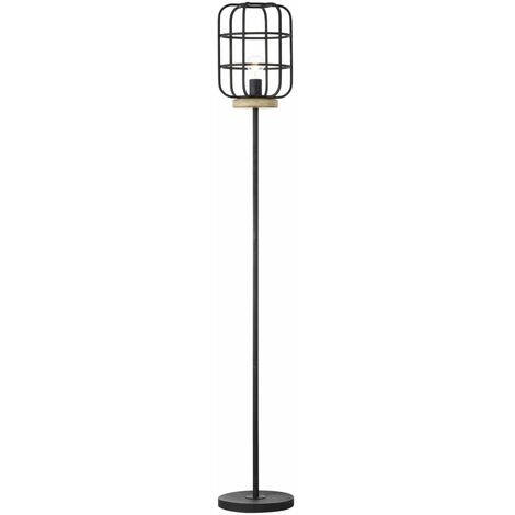 BRILLIANT Lampe, Gwen Standleuchte 1flg antik holz/schwarz korund, Metall/Holz, 1x A60, E27, 52W,Normallampen (nicht enthalten)