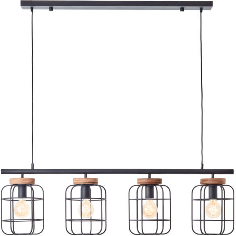 Brilliant lampe Gwen suspension 4 Ampoules noir acier/bois aluminium noir 4x A60, E27, 40 W