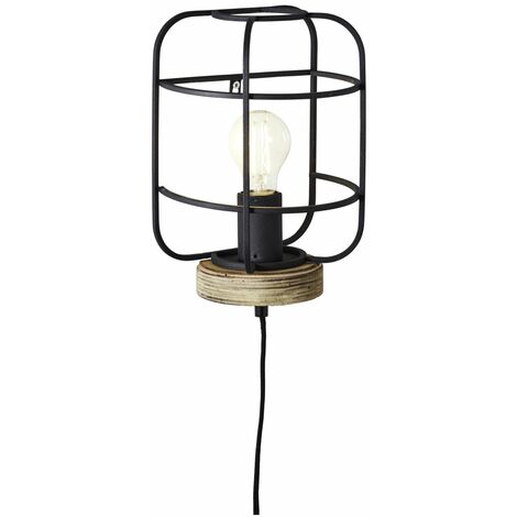 BRILLIANT Lampe, Gwen Wandleuchte antik holz/schwarz korund, Metall/Holz, 1x A60, E27, 52W,Normallampen (nicht enthalten)
