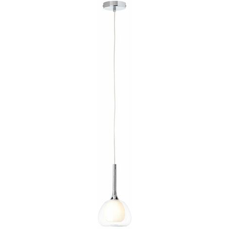 BRILLIANT Lampe Hadan Pendelleuchte 10cm chrom/weiß-transparent  1x D45, E14, 40W, geeignet für Tropfenlampen (nicht enthalten)  In der Höhe einstellbar / Kabel kürzbar