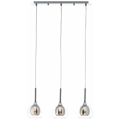 BRILLIANT Lampe Hadan Pendelleuchte 3flg rauch/transparent/chrome  3x D45, E14, 40W, geeignet für Tropfenlampen nicht enthalten  In der Höhe einstellbar / Kabel kürzbar  Für LED-Leuchtmittel geeign