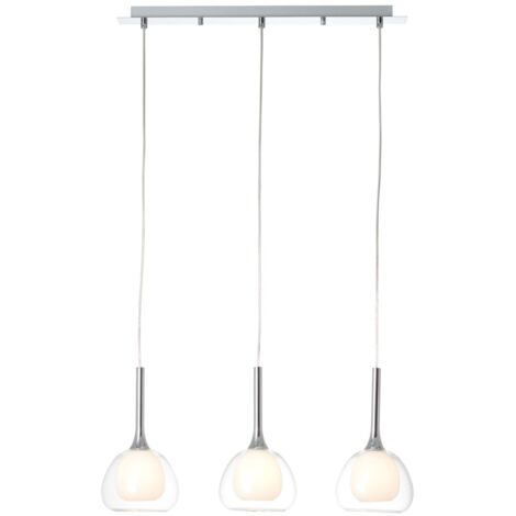 BRILLIANT lampe Hadan suspension 3 lumières chrome / blanc-transparent  3x D45, E14, 40W, adaptées aux lampes à suspension (non incluses)  Échelle A ++ à E  Réglable en hauteur / câble peut êt