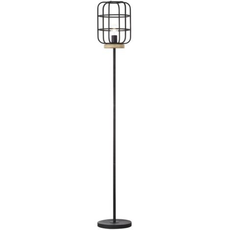 BRILLIANT lampe, lampadaire Gwen 1 flamme bois antique / corindon noir, métal / bois, 1x A60, E27, 52W, lampes normales (non incluses), A ++