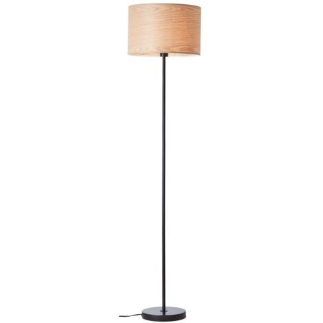 BRILLIANT lampe, lampadaire Romm 1 flamme bois clair / noir, 1x A60, E27, 52W, avec interrupteur à pied