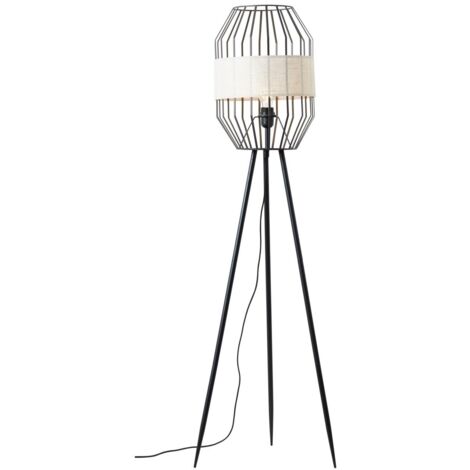 BRILLIANT lampe, lampadaire Slope à trois pieds noir / naturel, 1x A60, E27, 40W, avec interrupteur à pied