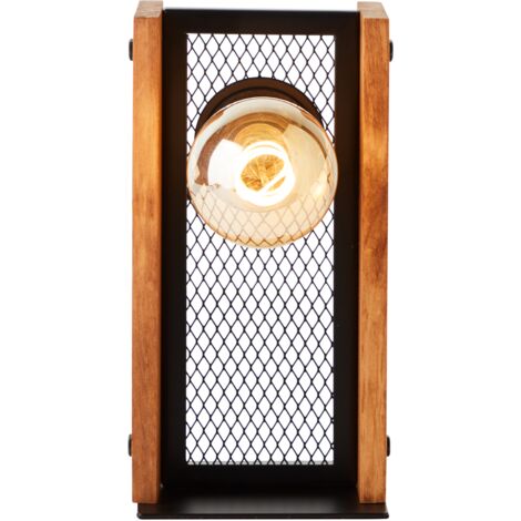 BRILLIANT lampe, lampe de table Calandra noir / couleur bois, 1x A60, E27, 42W, bois issu de la foresterie durable (FSC)