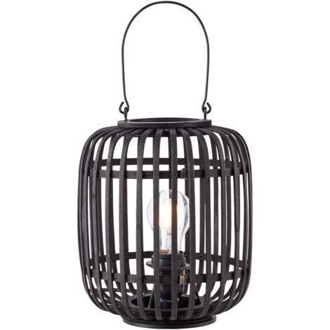 BRILLIANT lampe, lampe de table Woodrow 27cm bois foncé / noir, métal / bambou, 1x A60, E27, 60W, lampes normales (non incluses), A ++