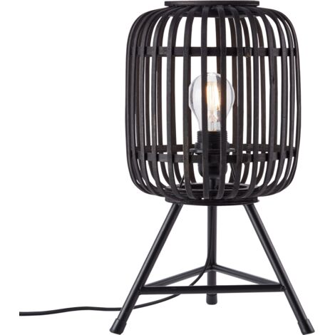BRILLIANT lampe, lampe de table Woodrow bois foncé / noir, métal / bambou, 1x A60, E27, 60W, lampes normales (non incluses), A ++