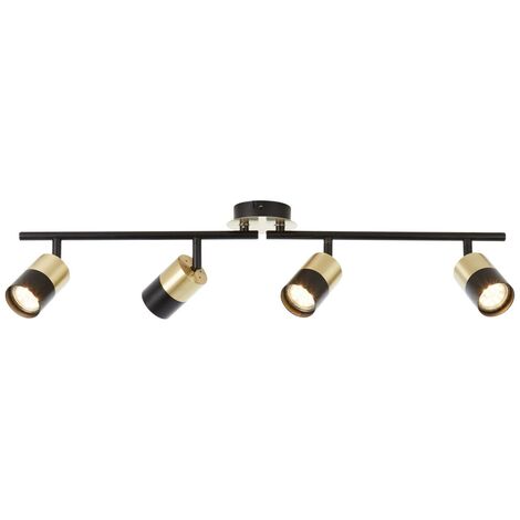 BRILLIANT Lampe Maribel Spotrohr 4flg messing gebürstet/schwarz  4x PAR51, GU10, 5W, geeignet für Reflektorlampen (nicht enthalten)  Köpfe schwenkbar / Arme schwenkbar