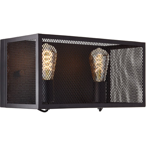 Brilliant Lampe Maze Wandleuchte 2flg schwarz korund Metall/Bambus schwarz 2x A60, E27, 40 W