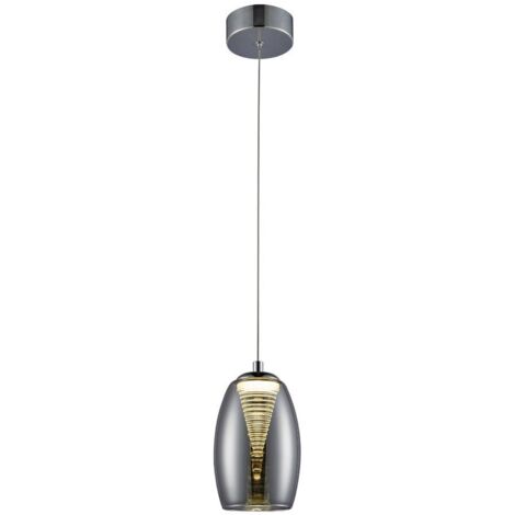 BRILLIANT lampe Metropolis LED suspension 1 lumière chrome / verre fumé  1x COB LED 5W intégré, 500lm, 3000K  Réglable en hauteur / câble peut être raccourci  Économique et durable grâce à l'u