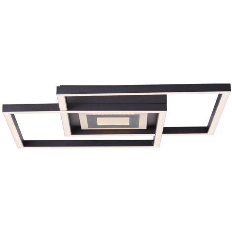 BRILLIANT lampe, plafonnier Metis LED 40x30cm noir, 1x LED intégrée, 34W LED intégrée, (3600lm, 3000K), dimmable en 3 étapes via interrupteur mural