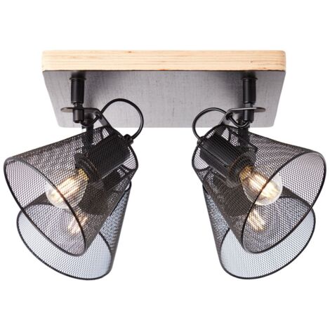 BRILLIANT lampe, plaque de spot entière 4 flammes noir / couleur bois, métal / bois, 4x D45, E14, 40W, lampes en forme de larme (non incluses), A ++