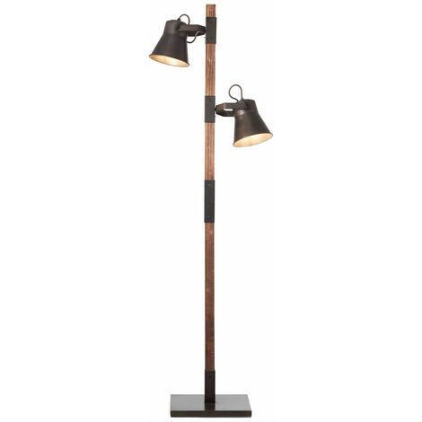 BRILLIANT Lampe Plow Standleuchte 2flg schwarz stahl/holz  2x A60, E27, 10W, geeignet für Normallampen (nicht enthalten)  Mit Fußschalter
