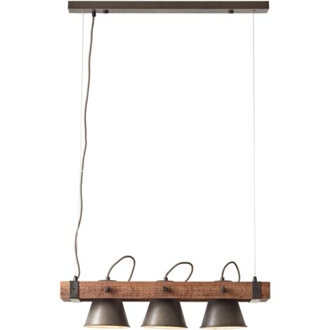 BRILLIANT lampe Plow suspension 3 lampe noir acier / bois  3x A60, E27, 10W, adapté aux lampes standard (non incluses)  Échelle A ++ à E  Têtes pivotantes