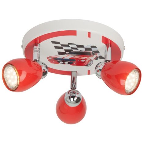BRILLIANT lampe Racing LED Spot Rondell 3flg rouge / blanc-noir  3x LED-PAR51, GU10, 3W lampes à réflecteur LED incluses, (250lm, 3000K)  Échelle A ++ à E  Têtes pivotantes