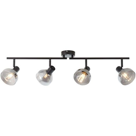 BRILLIANT Lampe Reflekt Spotrohr 4flg schwarzmatt/rauchglas  4x D45, E14, 18W, geeignet für Tropfenlampen (nicht enthalten)  Köpfe schwenkbar / Arme drehbar