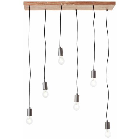 BRILLIANT Lampe, Rustik Pendelleuchte 6flg schwarz/holzfarbend, 6x A60, E27, 40W, Kabel kürzbar / in der Höhe einstellbar