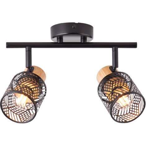Brilliant Lampe Santy Spotrohr 2flg schwarz/natur Metall/Textil braun 2x D45, E14, 42 W
