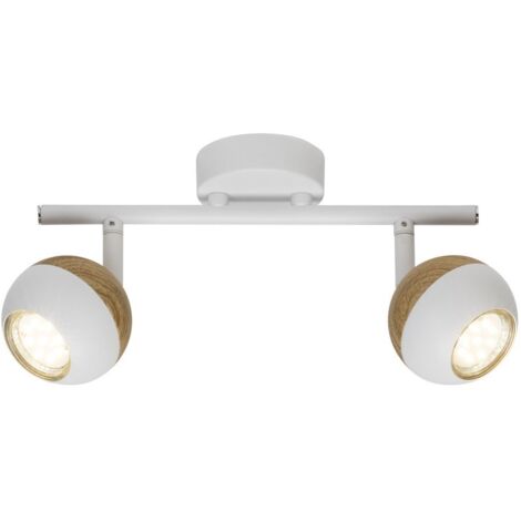 BRILLIANT lampe Scan LED spot tube 2 lumières blanc / bois clair  2x LED-PAR51, GU10, 3W lampes à réflecteur LED incluses, (250lm, 3000K)  Échelle A ++ à E  Têtes pivotantes