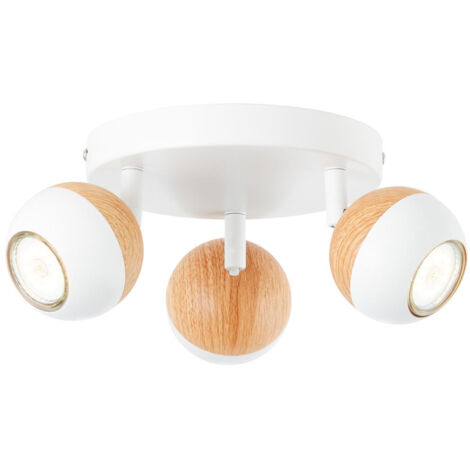 BRILLIANT Lampe Scan LED Spotrondell 3flg weiß/holz hell  3x LED-PAR51, GU10, 3W LED-Reflektorlampen inklusive, (250lm, 3000K)  Köpfe schwenkbar
