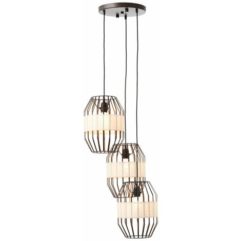 BRILLIANT Lampe, Slope Pendelleuchte 3flg 40W, E27, 3x in / schwarz/natur, A60, kürzbar einstellbar der Höhe Kabel
