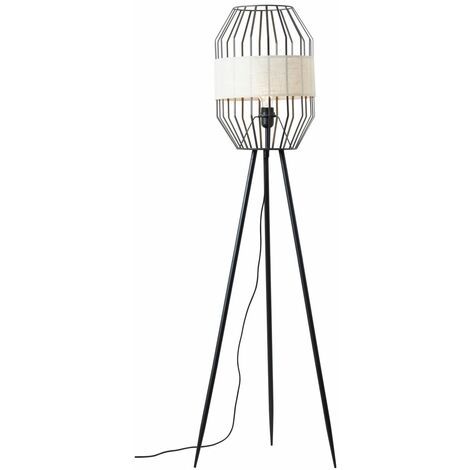 BRILLIANT Lampe, Slope Standleuchte dreibeinig schwarz/natur, 1x A60, E27, 40W, Mit Fußschalter