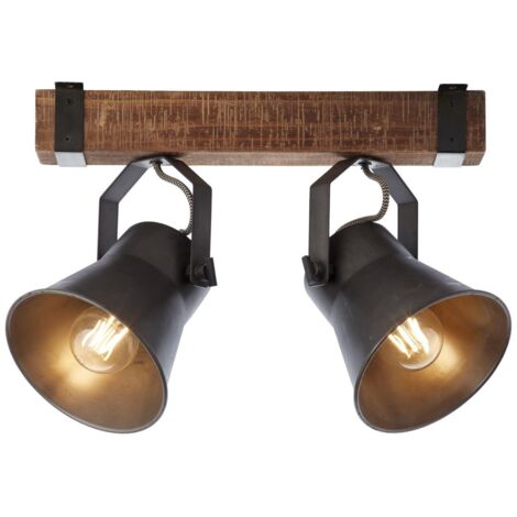 BRILLIANT lampe, spot bar Decca 2 flammes acier noir, 2x A60, E27, 10W, bois issu de la foresterie durable (FSC)