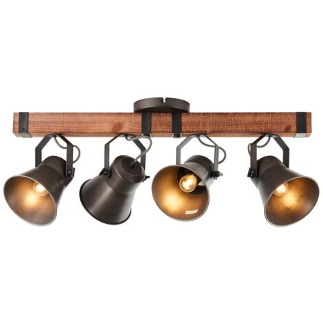 BRILLIANT lampe, spot bar Decca 4 flammes acier noir, 4x A60, E27, 10W, bois issu de la foresterie durable (FSC)