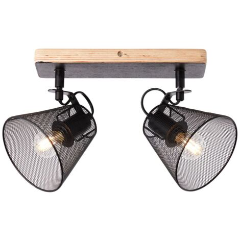BRILLIANT lampe, spot bar entier 2 flammes noir / couleur bois, métal / bois, 2x D45, E14, 40W, lampes en forme de larme (non incluses), A ++