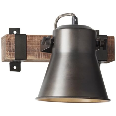 BRILLIANT lampe, spot mural Decca, acier noir, 1x A60, E27, 10W, bois issu de la foresterie durable (FSC)
