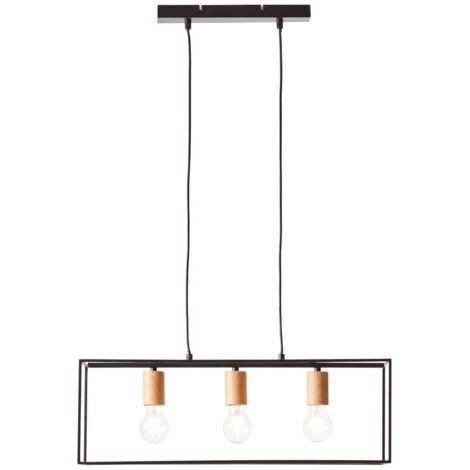 BRILLIANT lampe, suspension Arica 3-flammes noir / couleur bois, 3x A60, E27, 60W, câble peut être raccourci / réglable en hauteur