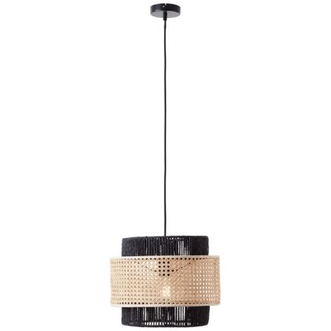 BRILLIANT lampe, suspension Arles 35cm noir mat / rotin, 1x A60, E27, 40W, câble raccourcissable / réglable en hauteur