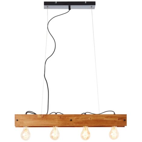 BRILLIANT lampe, suspension Calandra 4 flammes noir / couleur bois, 4x A60, E27, 42W, bois issu de la foresterie durable (FSC)