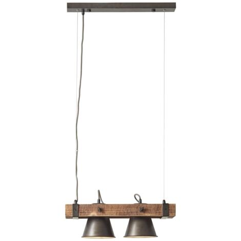 BRILLIANT lampe, suspension Decca 2 flammes acier noir, 2x A60, E27, 10W, bois issu de la foresterie durable (FSC)