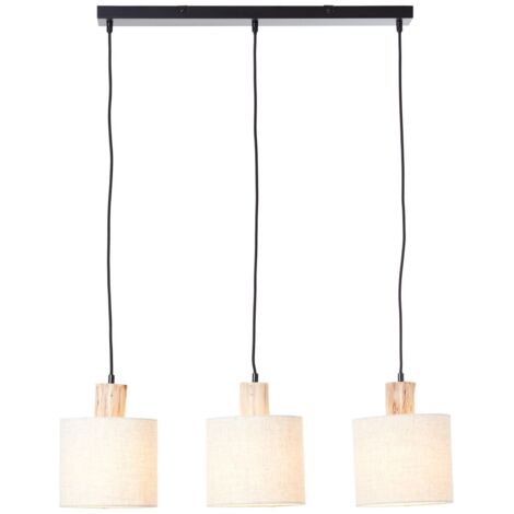 BRILLIANT lampe, suspension Pia 3-flammes bars noir / naturel, 3x A60, E27, 40W, bois issu de la foresterie durable (FSC)