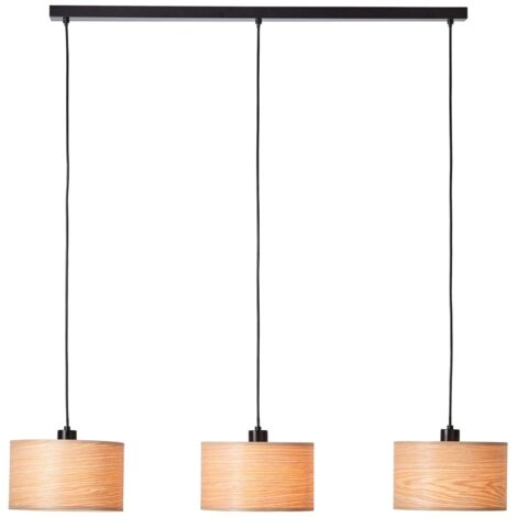 BRILLIANT lampe, suspension Romm 3-flammes wood light / noir, 3x A60, E27, 52W, câble peut être raccourci / réglable en hauteur